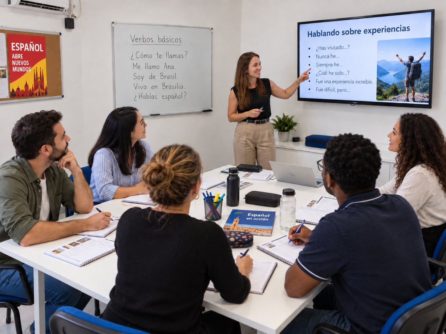 Turma de adultos do curso de espanhol da IOWA em aula