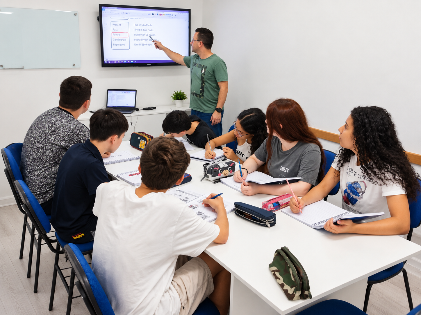 Turma de adolescentes do curso Teens da IOWA em aula
